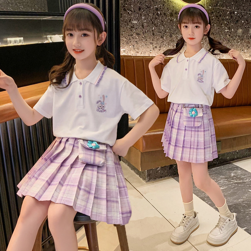 女童jk裙子套装夏装姐妹短袖双胞胎五六七八十岁小女孩aj学院衣服
