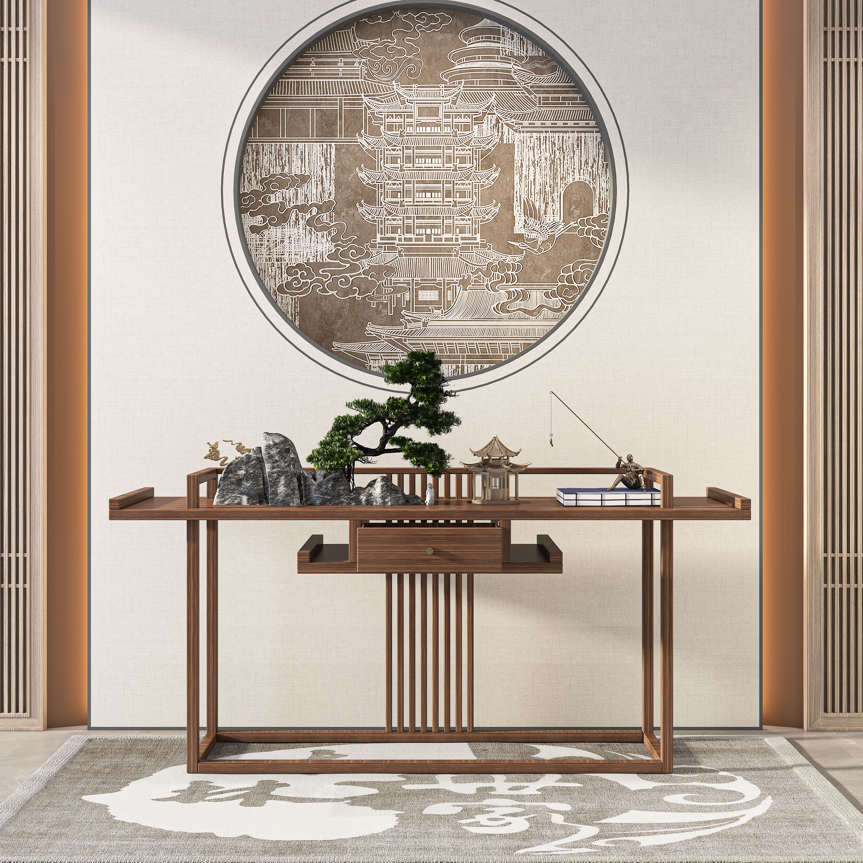 新中式全实木禅意玄关台玄关桌玄关柜简约国风客厅走廊入户柜定制