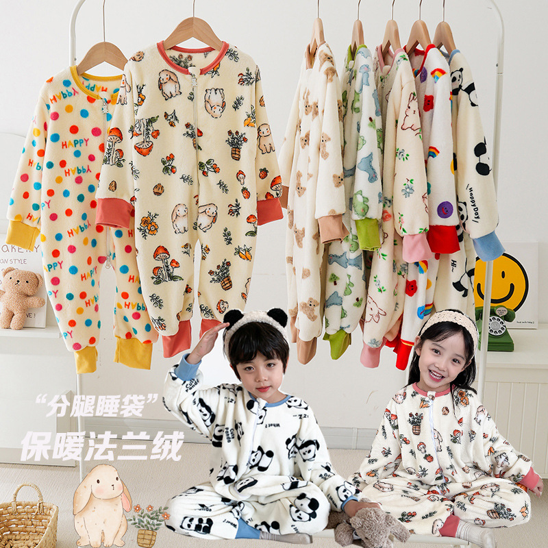 儿童法兰绒连体睡衣秋冬款家居服