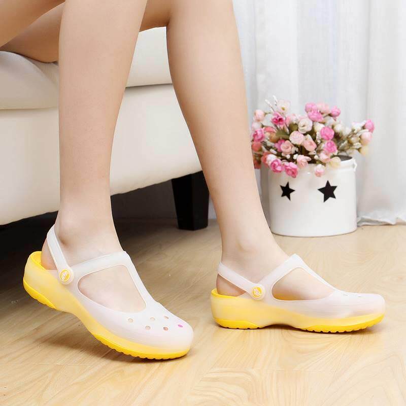 果冻鞋女夏季品牌鞋洞洞鞋白色护鞋玛丽珍包头夏外穿34小码0608i