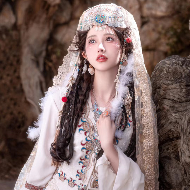新疆民族服装写真喀什旅拍古国公主香妃异域风情少数民族帽子配饰