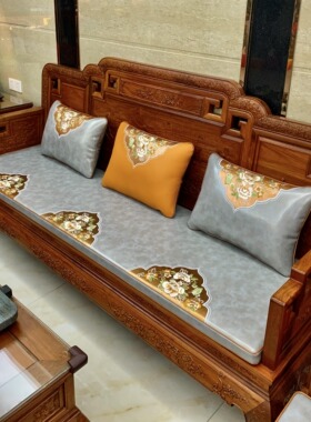 定制红木沙发皮坐垫中式头层牛皮实木椅垫真皮茶防滑两面可用防水