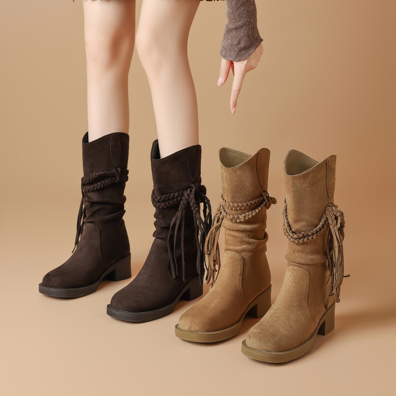 美拉德西部牛仔短靴高筒靴