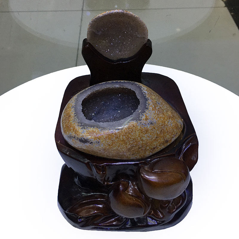 天然摆件玛瑙聚宝盆原石钱袋子紫水晶洞紫晶盆办公室居家礼品摆件