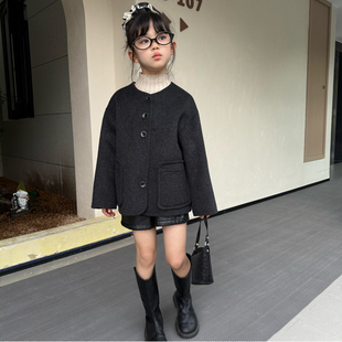 儿童双面羊绒外套2025秋冬男宝宝短款上衣羊毛呢女童双面呢子大衣