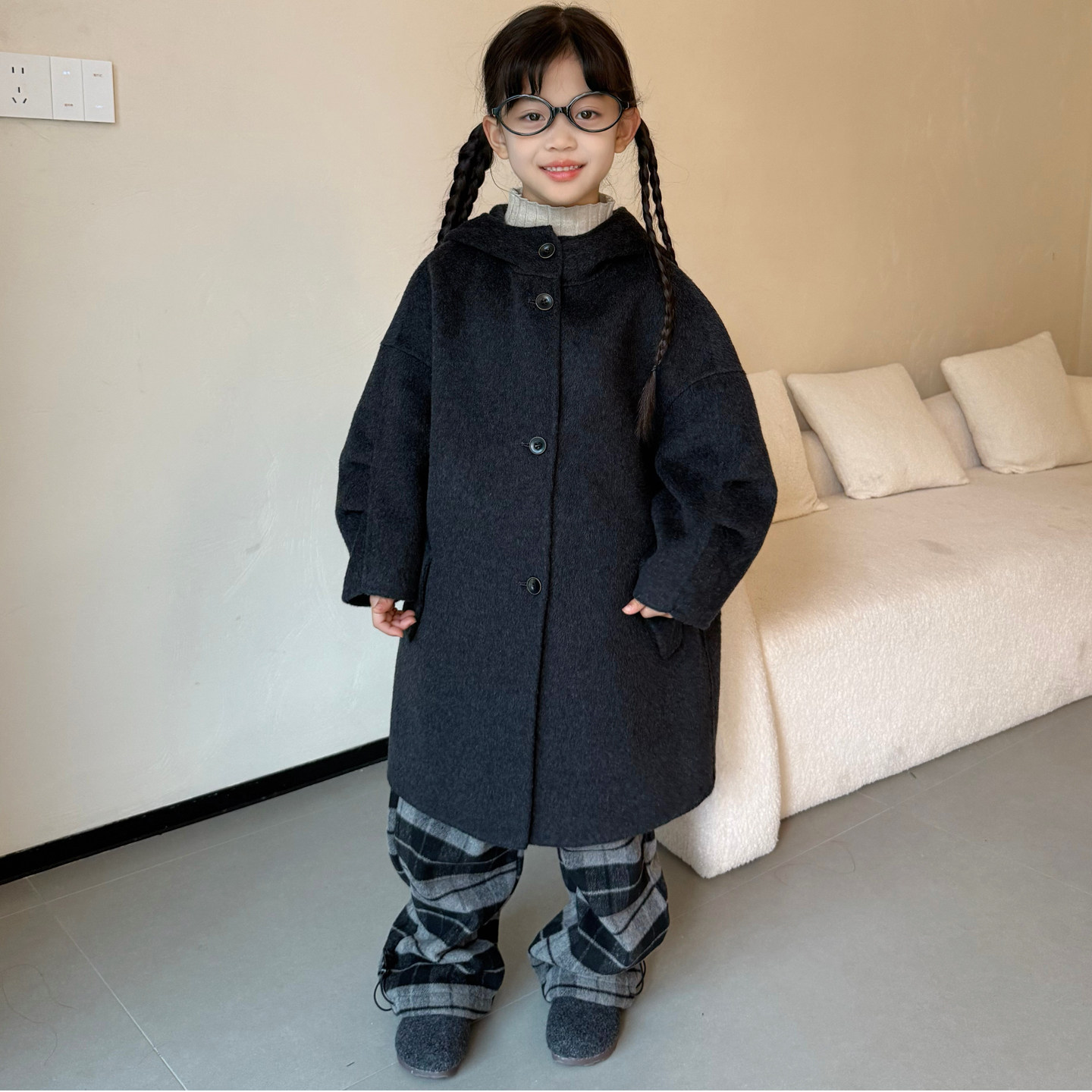 女童双面羊绒大衣冬季儿童羊毛呢子外套2025秋冬装男童中长款衣服