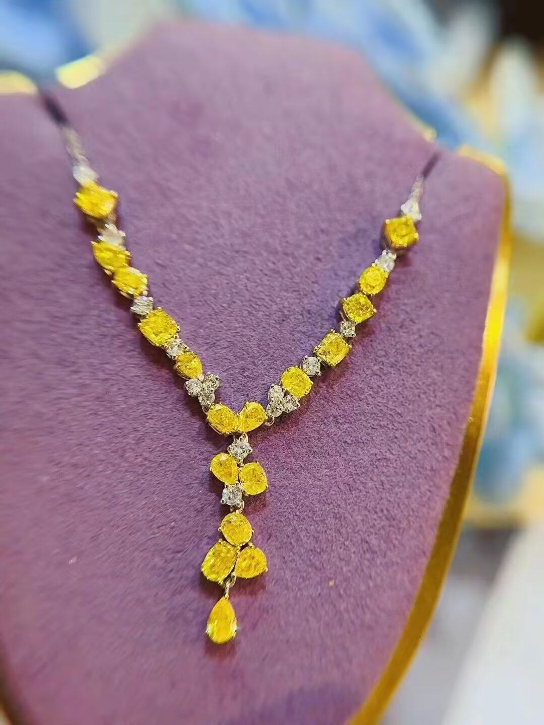 18K金女镶嵌2.9克拉天然南非高品质钻石黄钻白钻项链套链真金真钻