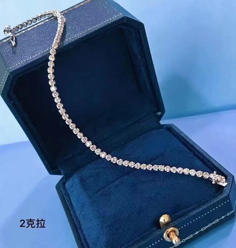 18K白金女款镶嵌2克拉天然南非高品质钻石圆钻手链真金真钻送证书