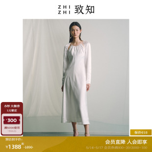 连衣裙女2024春季 致知ZHIZHI 气质法式 醋酸白色礼服裙 画楼春 新款