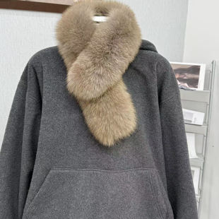 蘑糯糯同款真毛狐狸毛围巾双面毛围脖女冬季保暖棕色毛毛围脖百搭