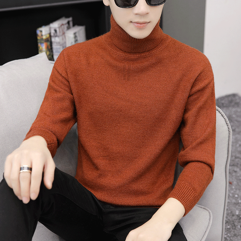 高领不起球毛衣冬天男士纯色长袖厚款针织贴身高脖长岭帅气打底衫