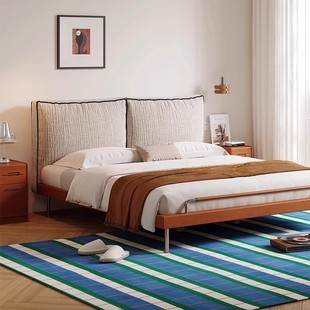 法式复古实木软包床中古风双人主卧布艺大床免拆洗简约雪尼尔大床