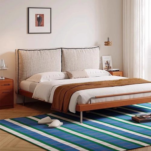 法式复古实木软包床中古风双人床