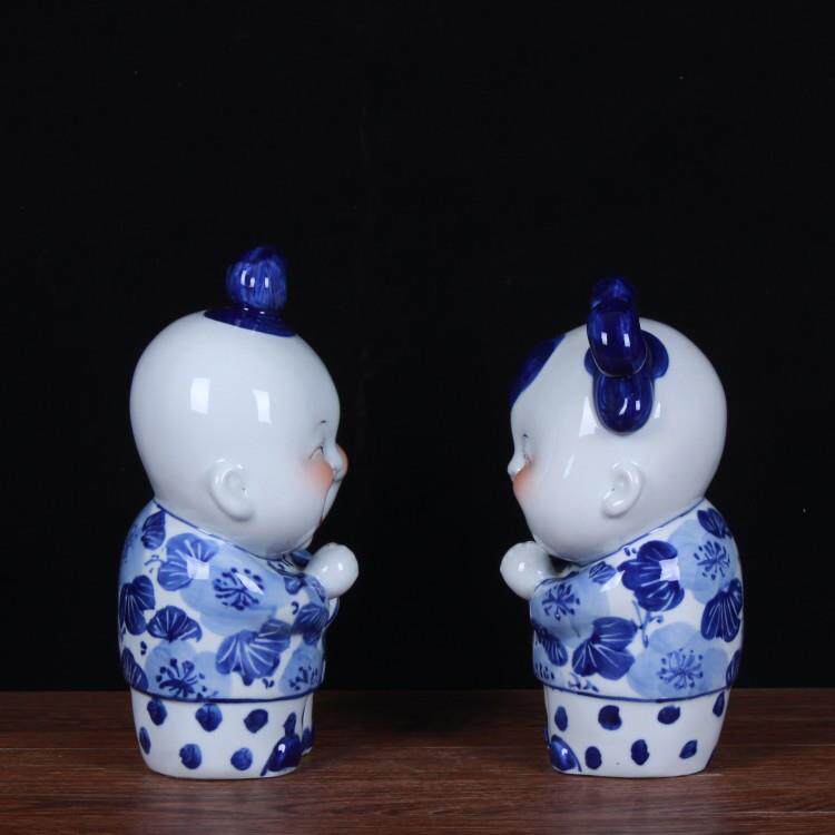 景德镇陶瓷工艺品结婚礼物中式家居摆件可爱青花瓷陶瓷娃娃摆件