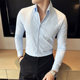 高级感条纹衬衫 男潮牌痞帅设计感小众大V领长袖 休闲免熨烫衬0130r