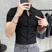 薄款 修身 高级感衬衫 夏季 男短袖 商务休闲韩版 轻奢条纹男士 衬0130r