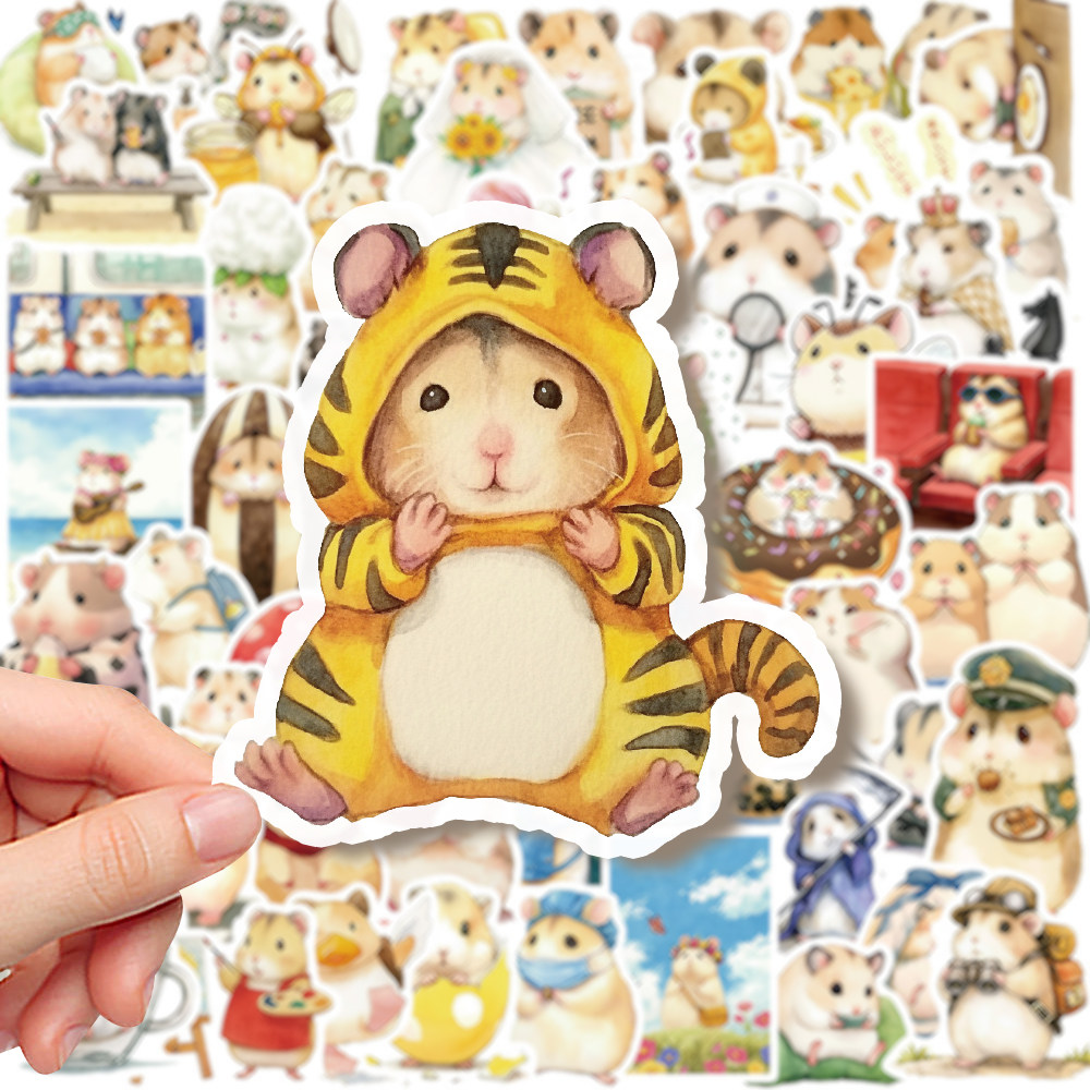 彩绘小仓鼠贴纸卡通可爱小动物女孩儿童手账素材装饰粘贴画充电宝