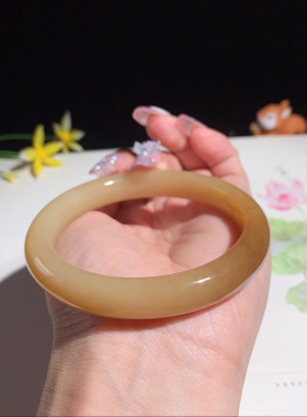 高档纯天然新疆和田玉且末糖黄玉手镯玉镯糖黄玉镯子58圈口女款