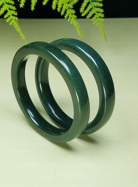 收藏级天然新疆和田玉细料塔青玉手镯方条玉镯55-64圈口带证书