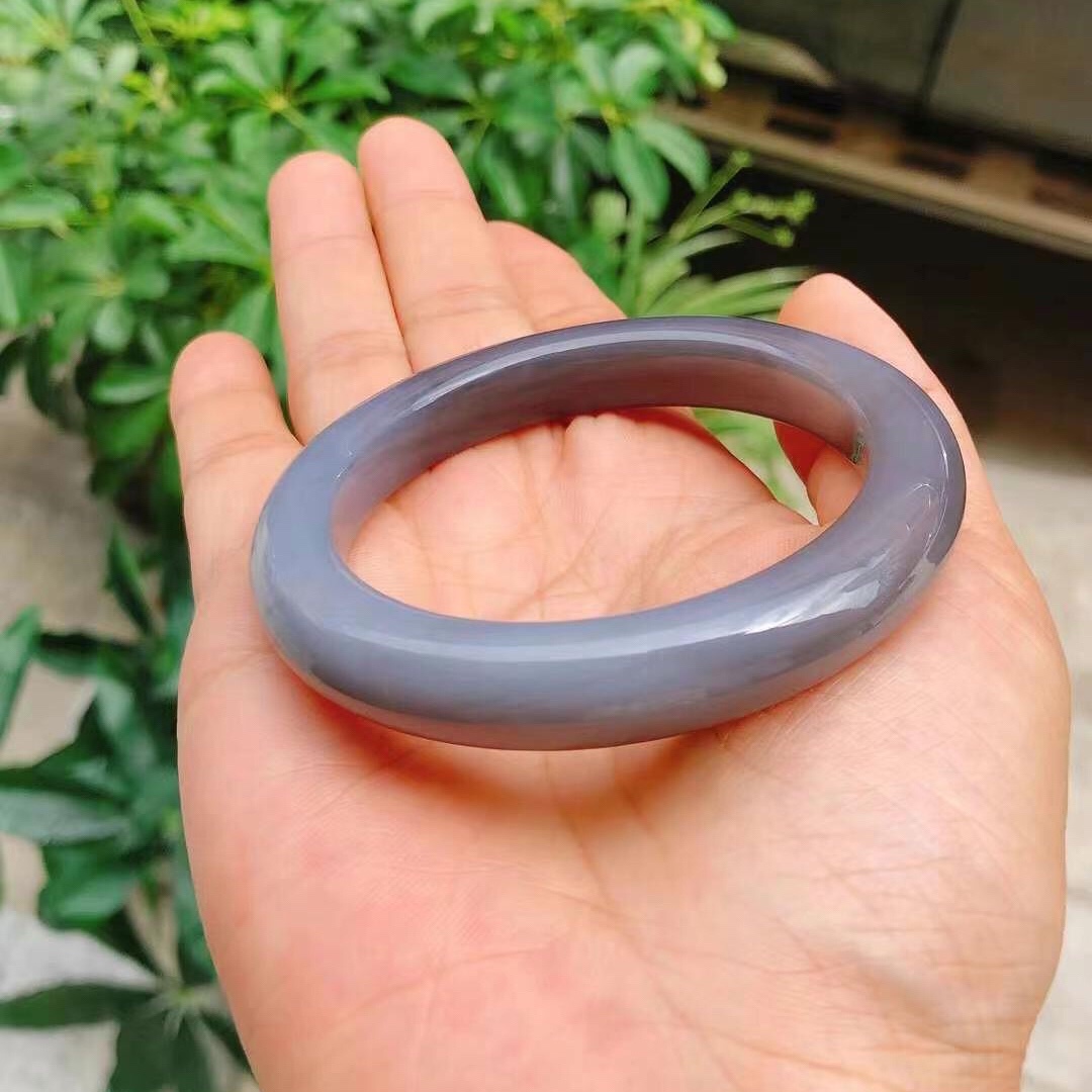 纯天然青海料和田玉烟紫色手镯玉镯紫罗兰镯子56.5圈口带证书