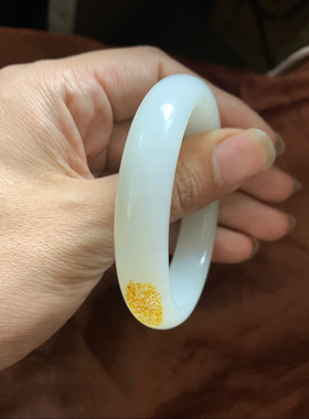 新货爆款纯天然新疆和田玉羊脂白带皮手镯玉镯白玉镯子54圈口女款