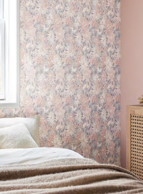 日本进口墙纸tokiwa2024新款粉紫色油墨画风墙纸AB版组合卧室背景