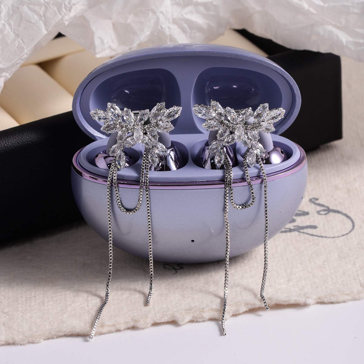 蝴蝶锆石流苏耳夹扣配饰