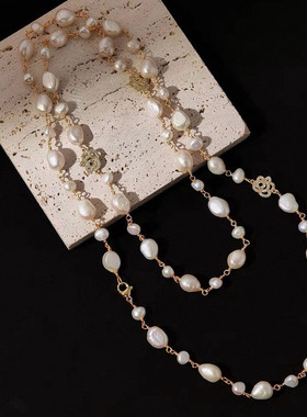 天然淡水珍珠长款项链女时尚轻奢气质百搭高级感秋冬可叠戴毛衣链