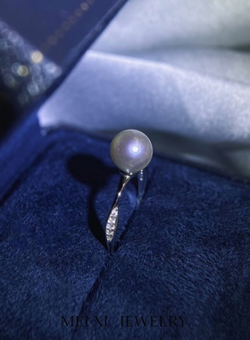 「溦澜」天然海水真多麻珍珠s925纯银戒指开口可调节指环简约高级