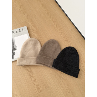 男女同款 100%山羊绒 2025新款 螺纹 秋冬针织保暖毛线帽子 双层经典