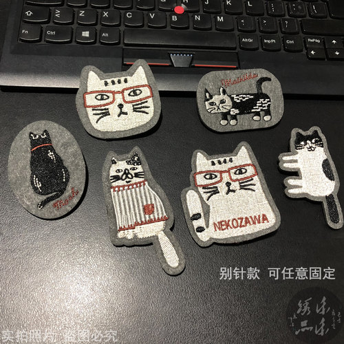 小猫刺绣布贴胸针挂件挂在包包
