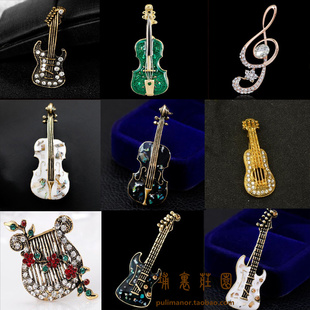 欧式复古气质文艺音乐主题贝壳大小提琴胸针吉它琵琶制服配饰男女