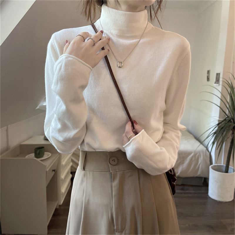 半高领内搭针织衫女秋季韩版2024新款修身显瘦奶系穿搭长袖打底衫