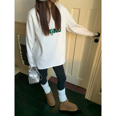 中长款遮屁股洋气白色长袖t恤