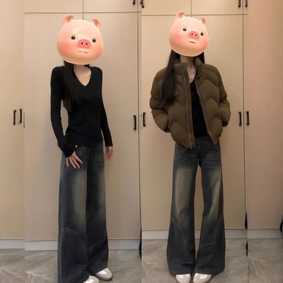 春秋V领长袖打底衫t恤女