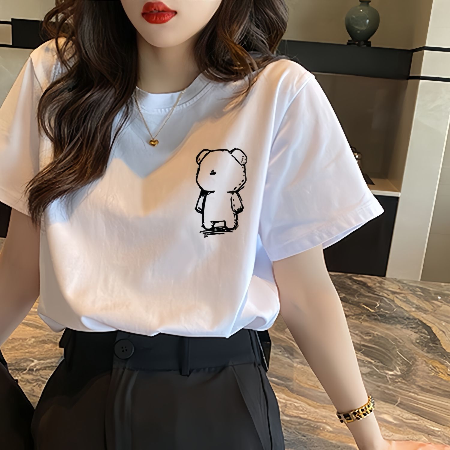 纯棉短袖t恤女韩版宽松上衣服