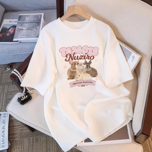 爆款 t恤女2026新款 宽松设计感韩系别致上衣ins 白色短袖 棉质夏季