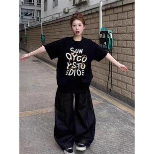 正肩设计感小众宽松半袖 美式 新款 高街纯棉短袖 体恤 t恤女2025夏季