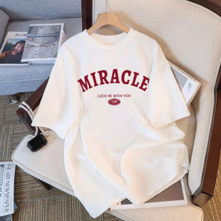 上衣2026年胖MM夏季 潮流短袖 卡通印花纯色T恤女 200斤复古时尚 大码