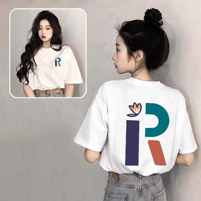 白色字母印花短袖纯棉T恤女