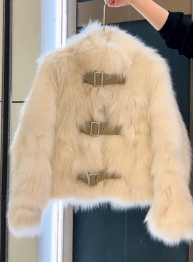 美拉德皮扣设计小香风毛外套冬季新款气质小个子毛毛外套女28699#