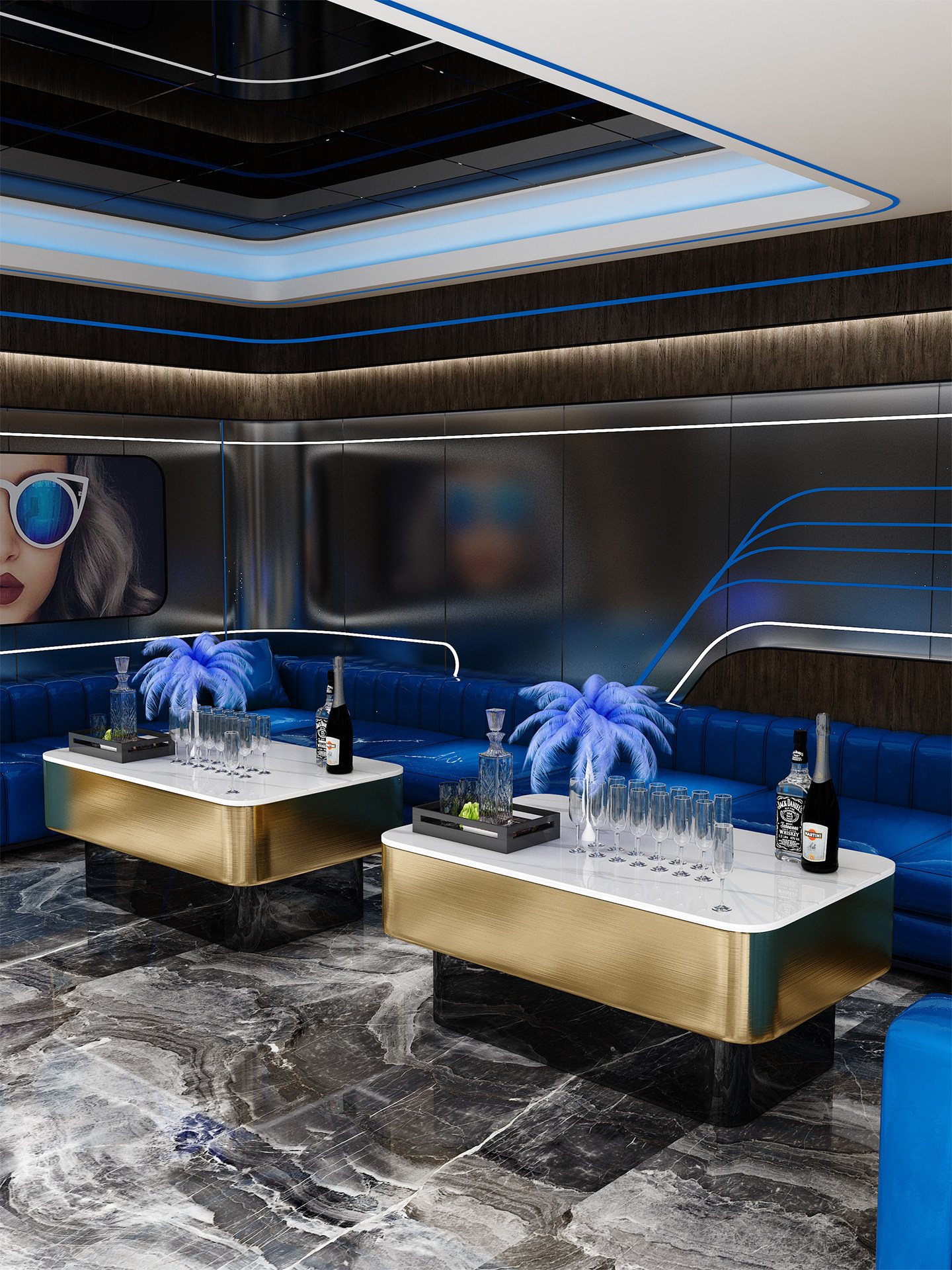 2025 новый двухслойный светящийся журнальный столик KTV light роскошная палуба из закаленной нержавеющей стали для вечеринок в баре rock board wine table Изображение 1