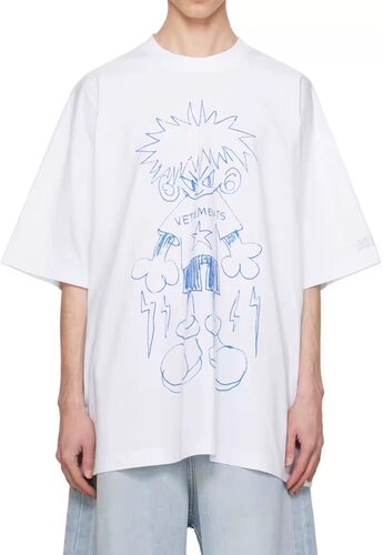VETEMENTS 陈赫同款小清新酷感趣味手绘漫画印花重磅短袖巴黎风格