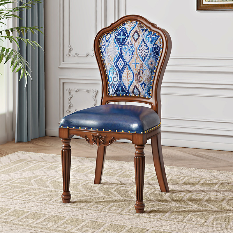 淘美式乡村全实木餐桌椅座椅家用椅子原木艺术做旧书桌椅餐椅