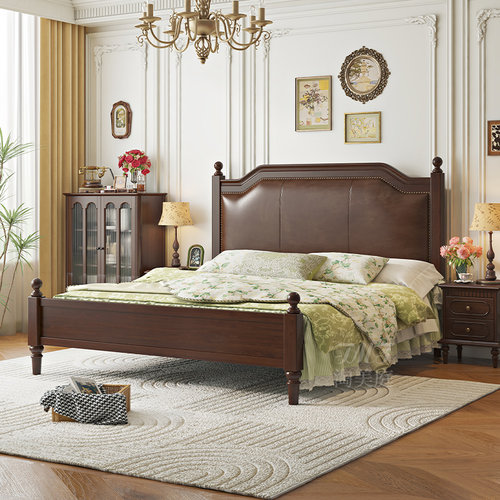 淘美庭复古实木真皮床