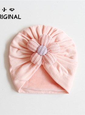 婴儿帽子男女宝宝加绒加厚保暖套头帽新生儿纯棉胎帽可爱印度帽冬