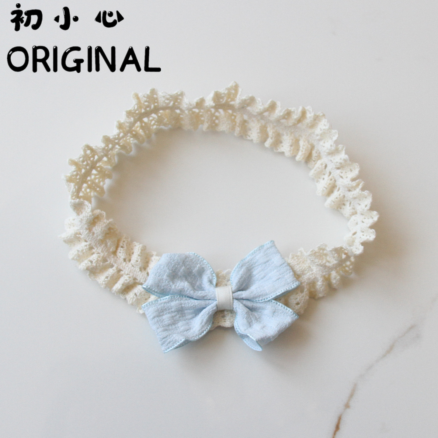 婴儿发饰夏季女宝宝可爱蓝色蝴蝶结发带韩版婴幼儿满月百日宴头饰