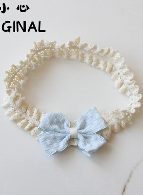 婴儿发饰女宝宝可爱百搭蓝色蝴蝶结发带韩版婴幼儿满月百日宴头饰