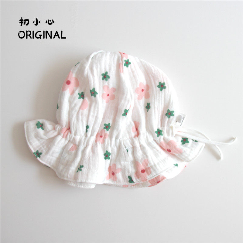 春夏季婴儿帽子韩国男女宝宝纯棉纱布棉渔夫帽婴幼儿防晒遮阳帽