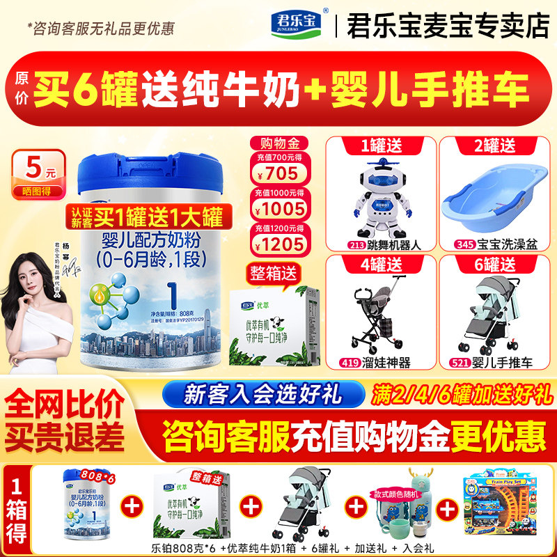 拍6发7】君乐宝奶粉1段乐铂新生婴儿牛奶粉一段808g罐旗舰官网,婴童奶粉,婴幼儿牛奶粉,淘宝优惠券,粉丝福利购,淘宝优惠卷